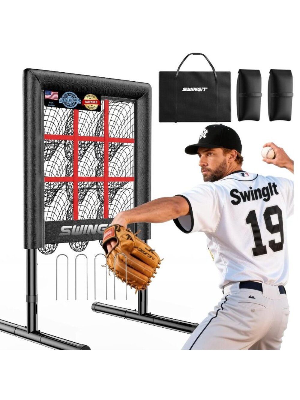 Upgraded 9 Hole Baseball Pitching Net with Strike Zone, Professional 9 Pocket So